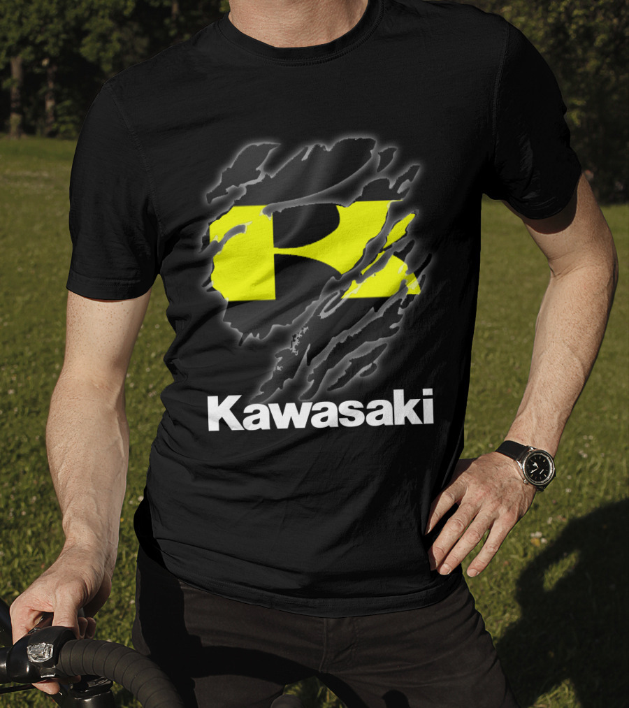 Kawasaki Ripping Claw Marks Yellow Black T-Shirt
