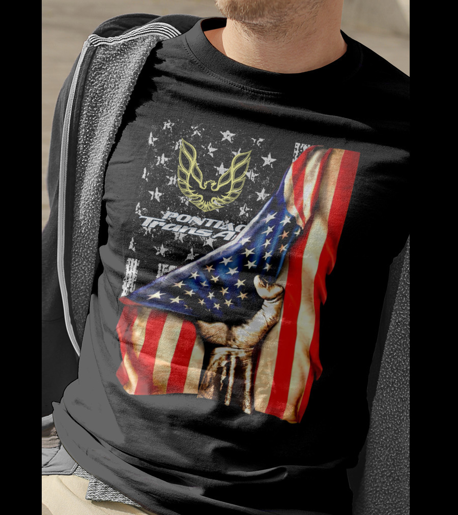 Pontiac Trans Am Eagle With American Flag Background And Stars T-Shirt
