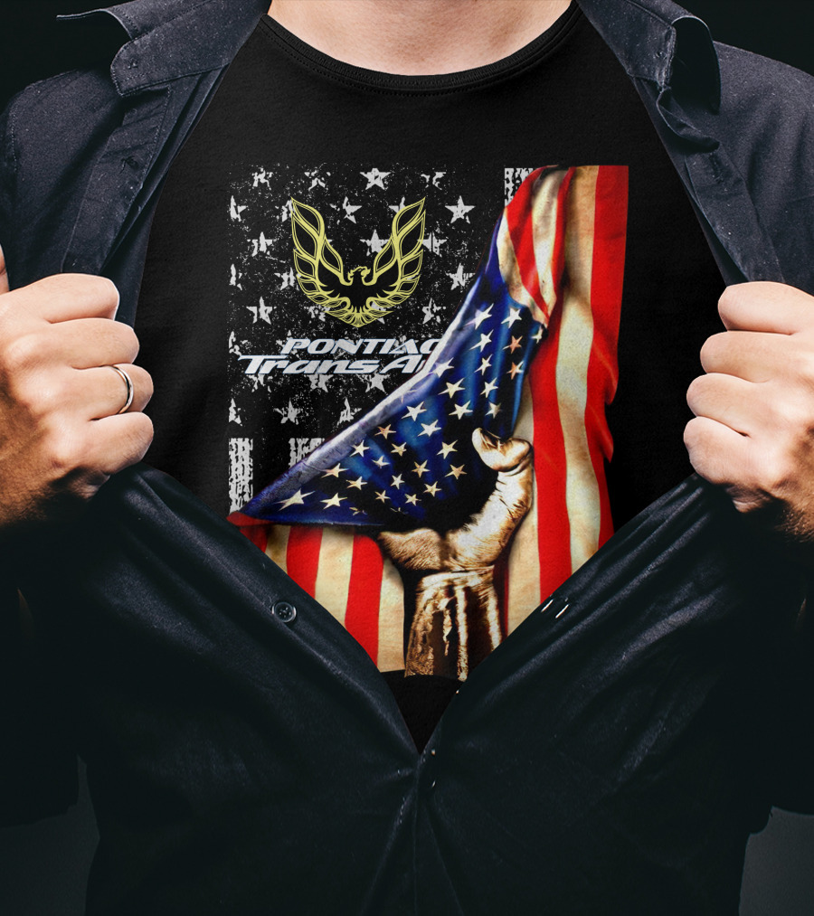 Pontiac Trans Am Eagle With American Flag Background And Stars T-Shirt