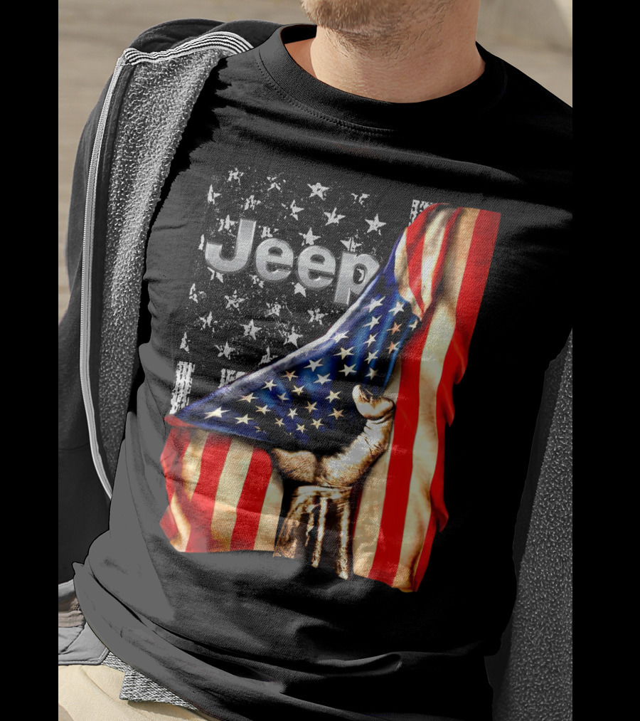 Jeep American Flag Stars And Stripes Hand T-Shirt
