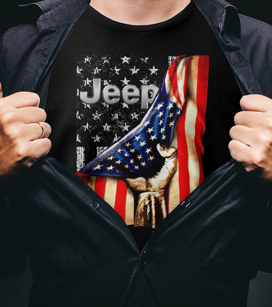 Jeep American Flag Stars And Stripes Hand T-Shirt
