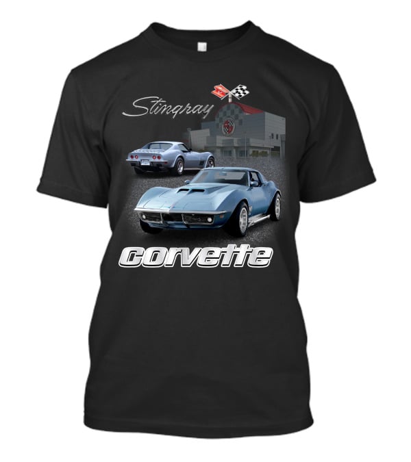Stingray Corvette Classic C3 At Museum With Racing Flag Emblem T-Shirt