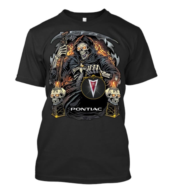 Pontiac Grim Reaper Holding Skull Flames T-Shirt