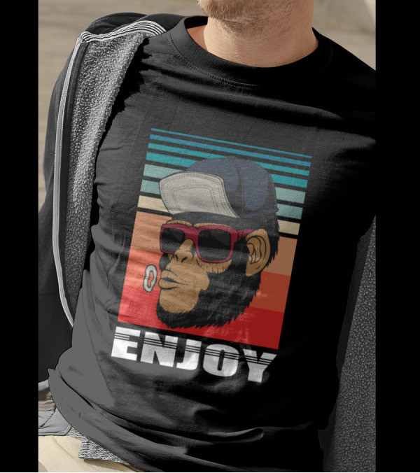 Enjoy Retro Cool Hipster Monkey With Cap And Shades T-Shirt