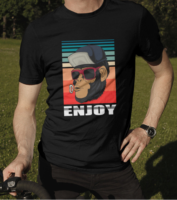 Enjoy Retro Cool Hipster Monkey With Cap And Shades T-Shirt