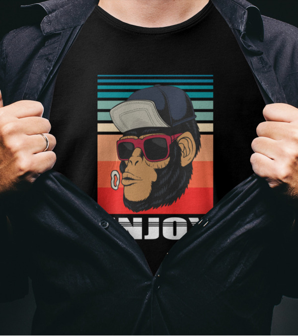Enjoy Retro Cool Hipster Monkey With Cap And Shades T-Shirt