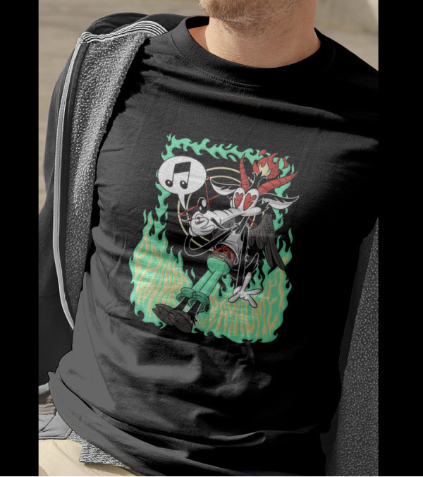 Beware The Baphomet Evil Wolf Whistle Hells Music Flame Devil T-Shirt