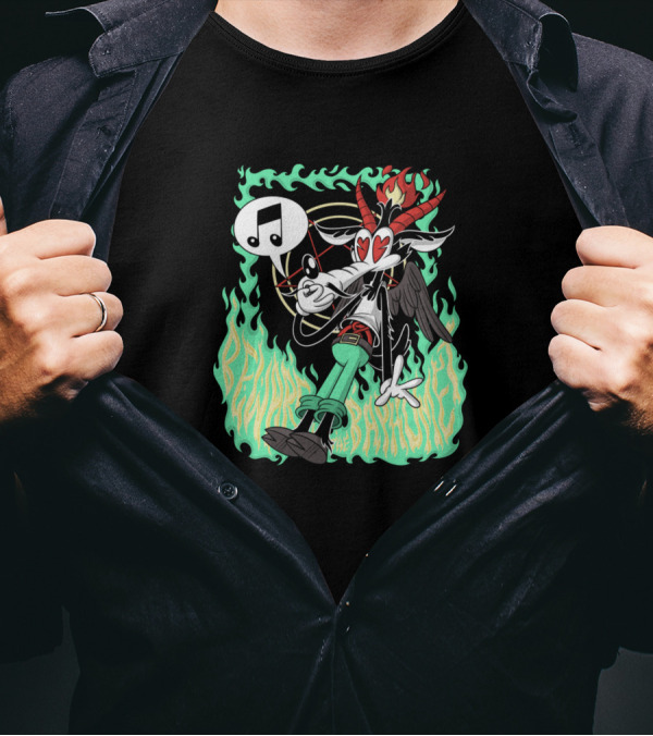 Beware The Baphomet Evil Wolf Whistle Hells Music Flame Devil T-Shirt