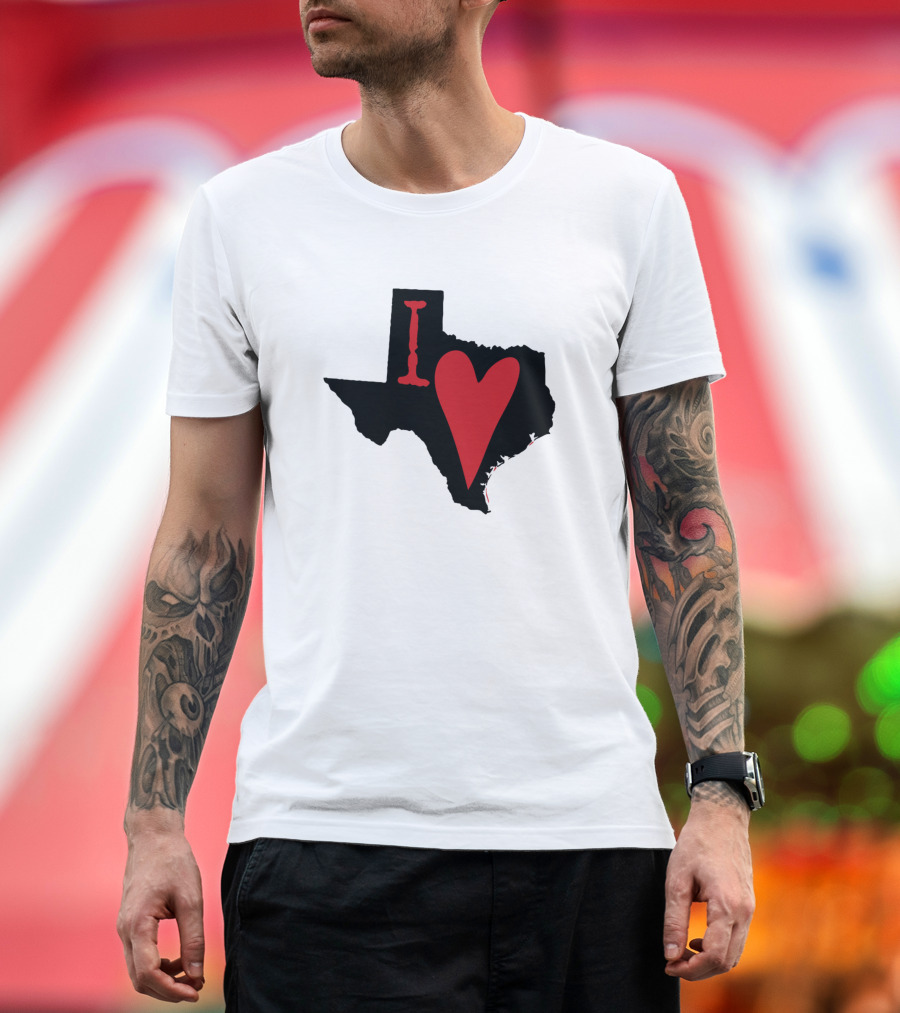 I Heart Texas Love Texas Black Red Heart Shape Map T-Shirt