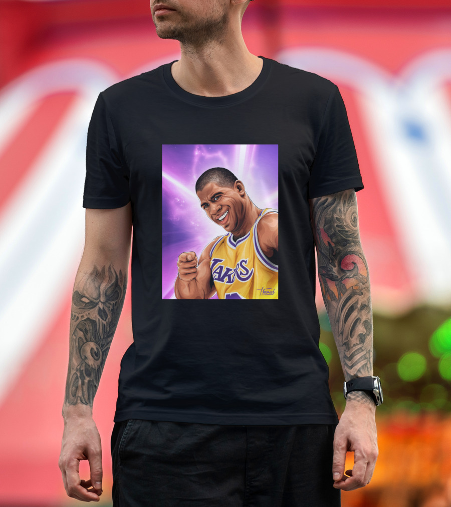 Magic Vector Lakers Basketball Legend Purple Background T-Shirt
