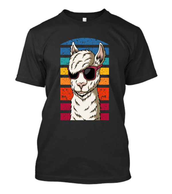 Retro Colorful Hipster Llama Sunglasses Stripes T-Shirt