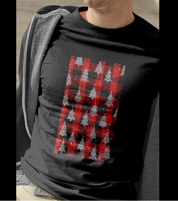 Buffalo Plaid Leopard Pattern Christmas Trees T-Shirt