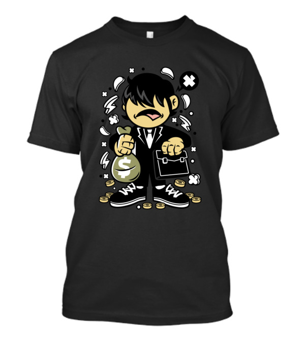 Business Kid With Money Bag And Briefcase For Animated Characters Comics T-Shirt