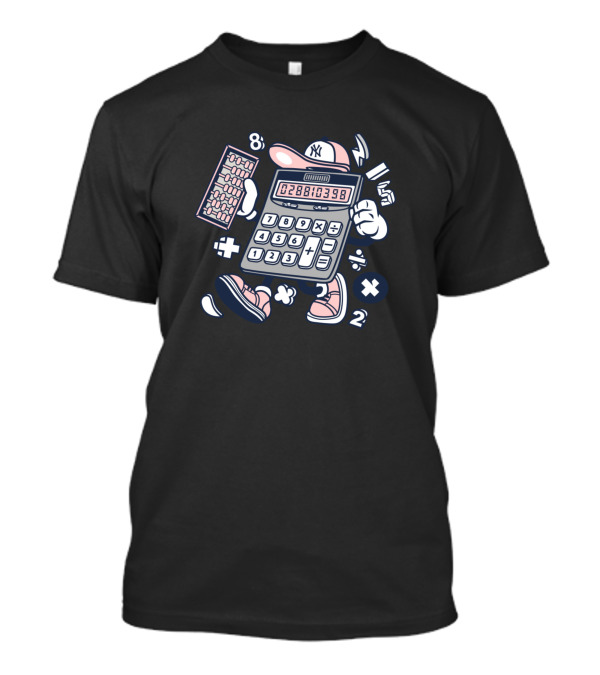 Calculator Wearing Cap With Sneakers And Keyboard Symbolizing Animated Characters Comics Pop Icons T-Shirt