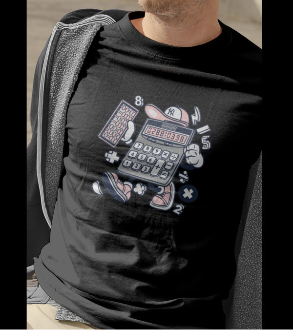 Calculator Wearing Cap With Sneakers And Keyboard Symbolizing Animated Characters Comics Pop Icons T-Shirt