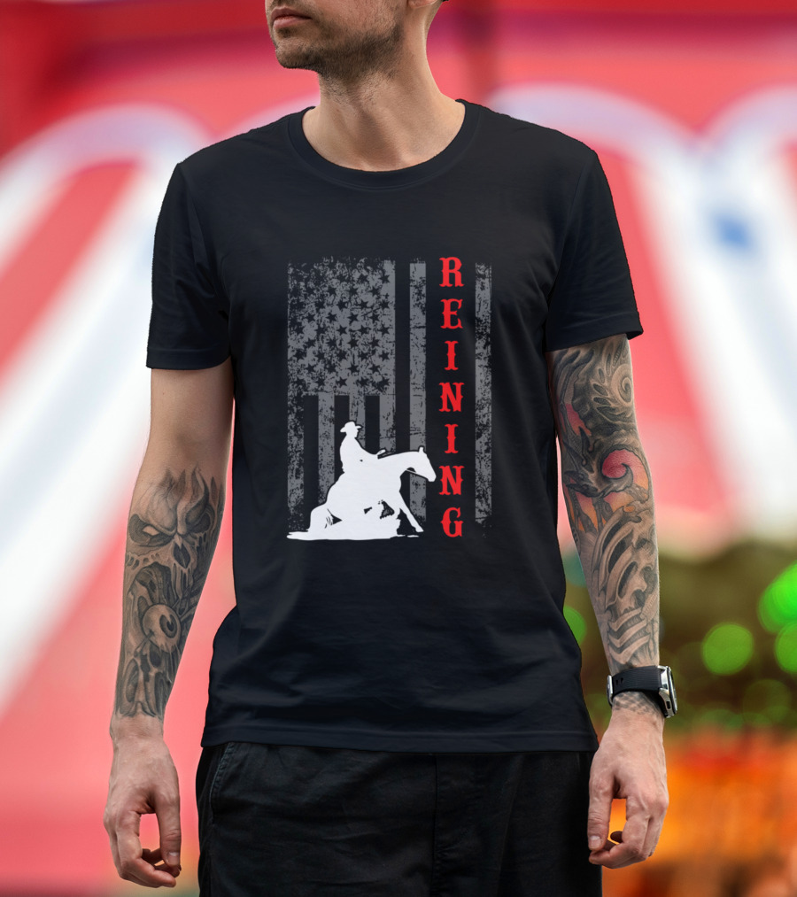 Reining Equestrian Patriotic July 4th Flag Horse T-Shirt