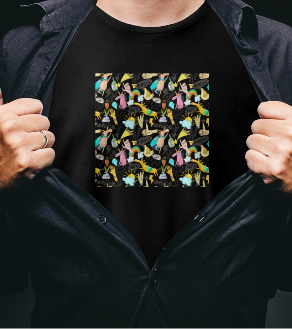 Magic Hand Drawn Funny Doodle Art Seamless T-Shirt