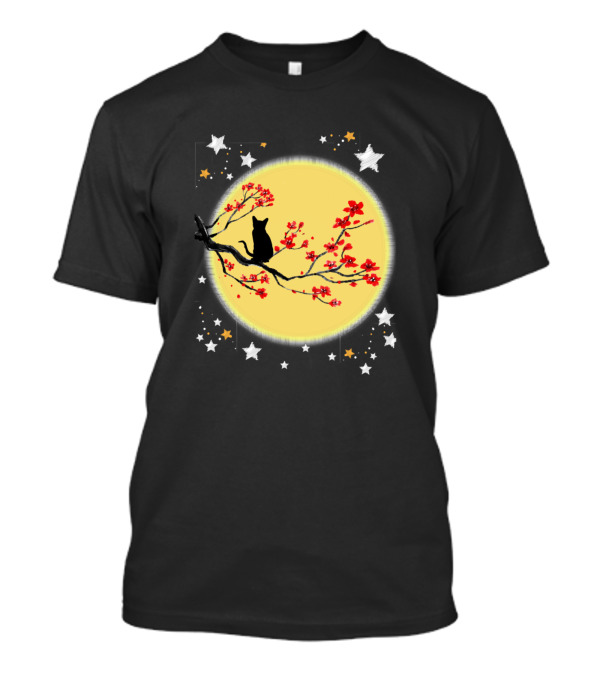 Cats Cat On Tree On Moon With Stars And Flowers T-Shirt