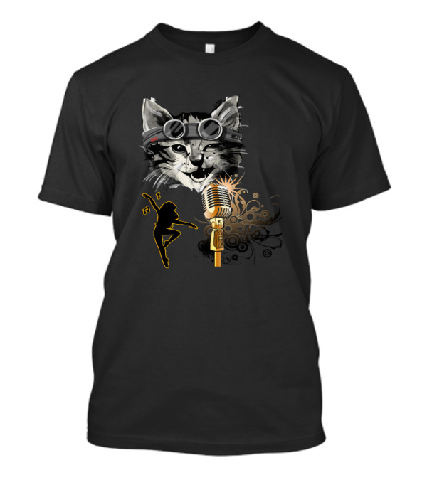 Cats Dancing With Black Cat Funny Kitty Goggles Microphone Music T-Shirt