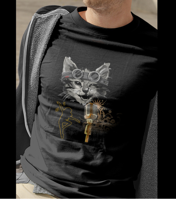 Cats Dancing With Black Cat Funny Kitty Goggles Microphone Music T-Shirt