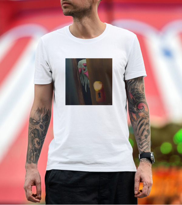 Premium T-Shirt: Knock Knock Creepy Creature Behind Door with Keyhole T-Shirt Knock Knock Creepy Creature Behind Door with Keyhole T-Shirt