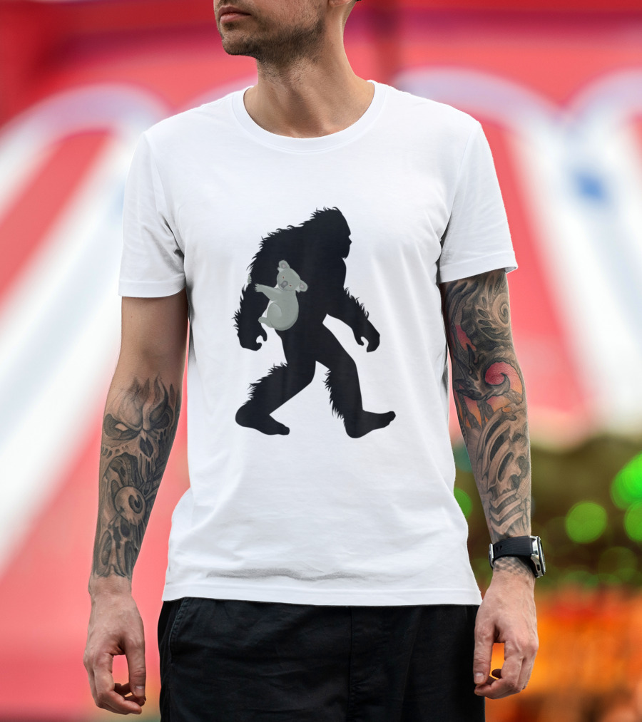 Bigfoot Sasquatch Carrying Koala Marsupial Animal T-Shirt