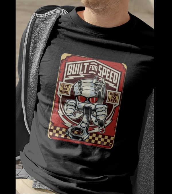 Built For Speed Live To Ride Ride To Live Piston Wrench Racing Checkered Flag T-Shirt