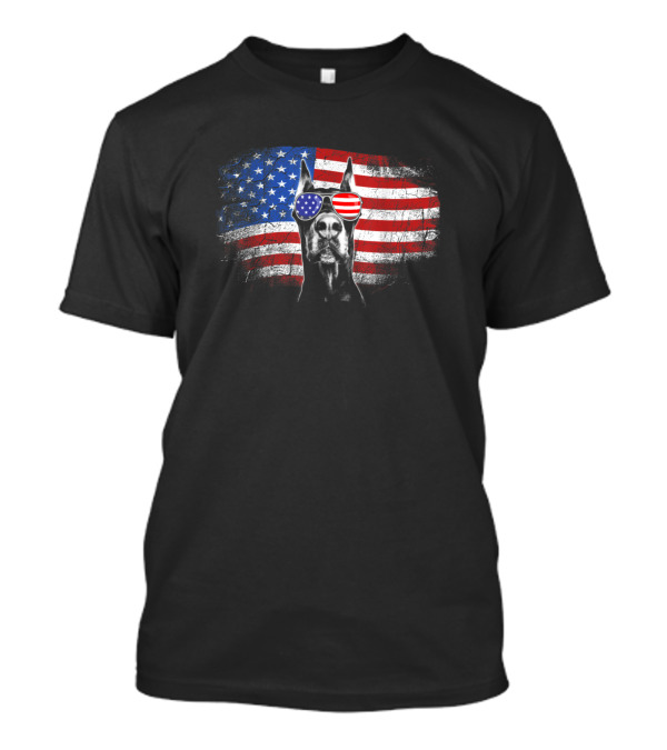 Doberman Wearing American Flag Sunglasses Funny 4th Of July Dog Dad T-Shirt