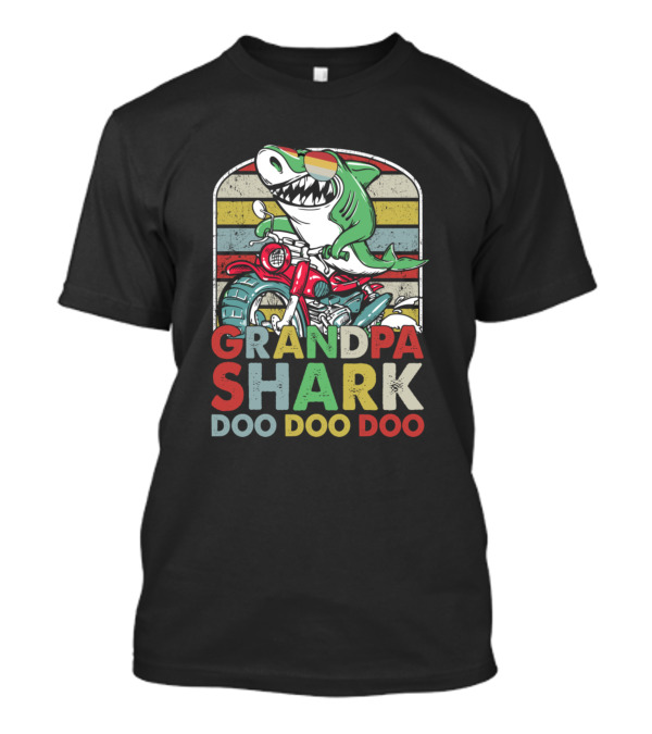 Grandpa Shark Doo Doo Doo Riding Vintage Motorcycle T-Shirt