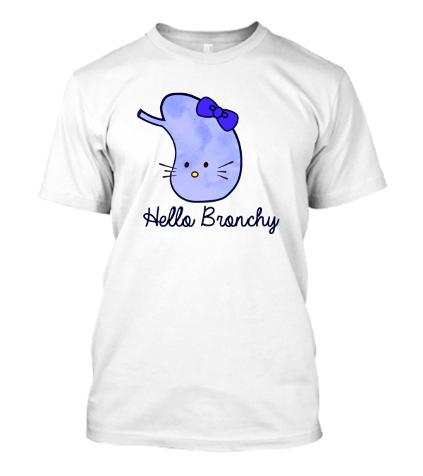 Hello Bronchy Funny Lungs Appreciation Kitten Bow Face T-Shirt
