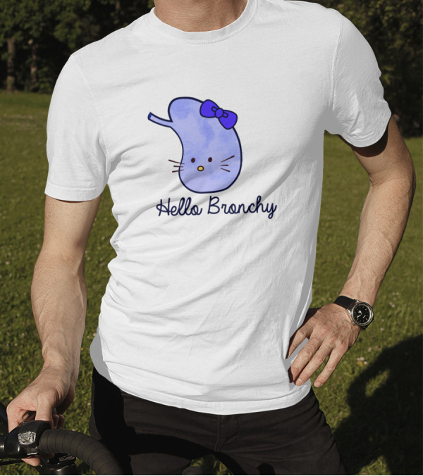 Hello Bronchy Funny Lungs Appreciation Kitten Bow Face T-Shirt