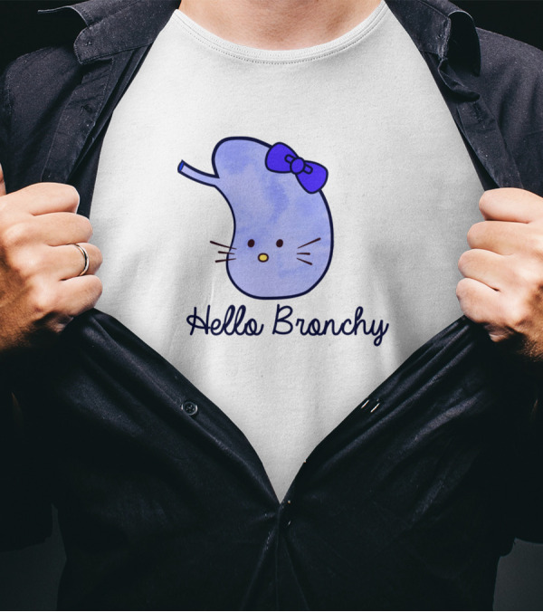Hello Bronchy Funny Lungs Appreciation Kitten Bow Face T-Shirt