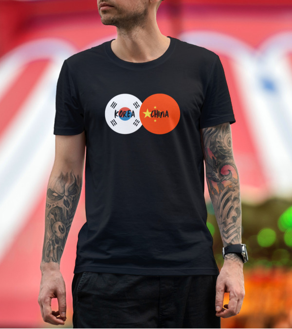 Premium T-Shirt: Korea China Flags Friendship T-Shirt Korea China Flags Friendship T-Shirt