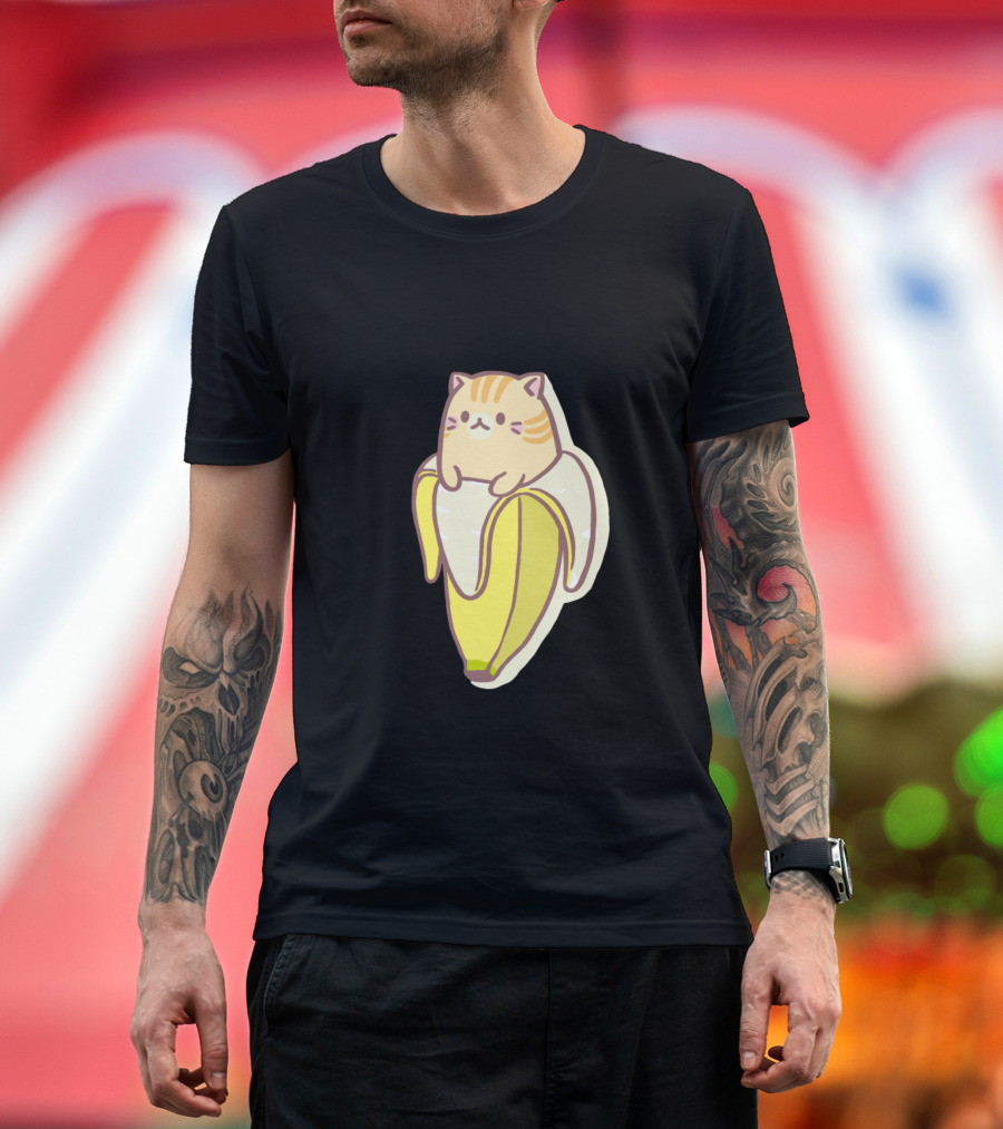 Bananya Banana Cat Cuteness with Striped Kitty in Peel T-Shirt