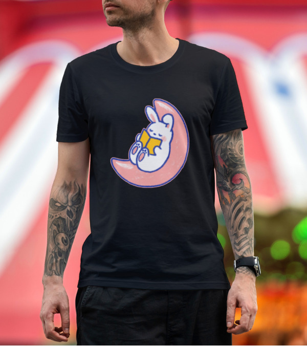 Premium T-Shirt: Bedtime Bunny Reading on a Pink Crescent Moon T-Shirt Bedtime Bunny Reading on a Pink Crescent Moon T-Shirt