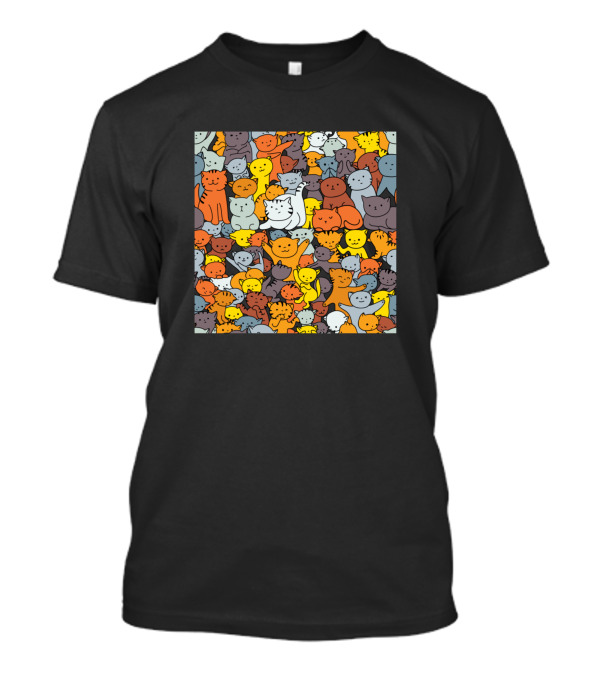 Colorful Cute Cat Seamless Pattern Multicolored Cartoon Cats T-Shirt