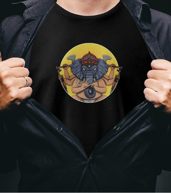Killer Ganesh AK47 Multi-Armed Warrior T-Shirt