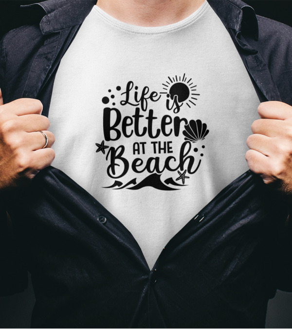 Life Is Better At The Beach Sun Shell Waves Starfish T-Shirt