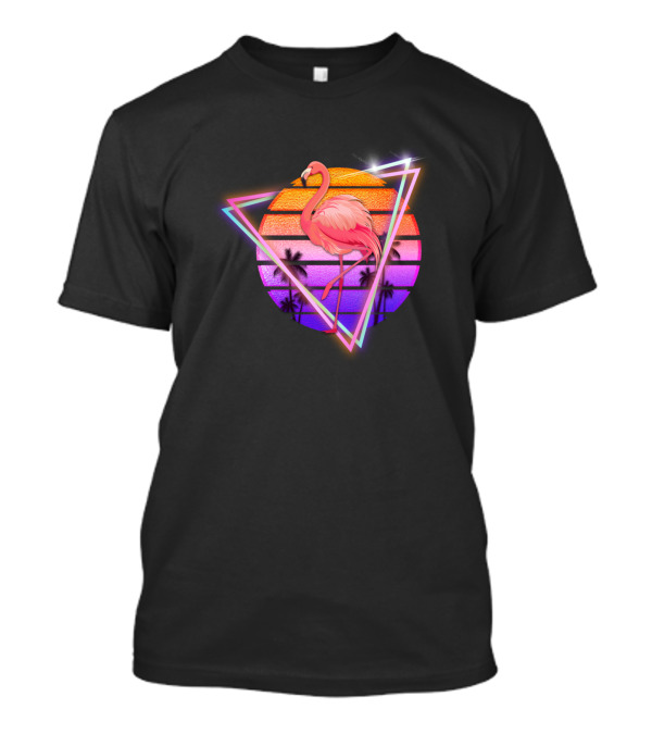 Synthwave Flamingo Sunset Neon Triangle Tropical Vibes T-Shirt