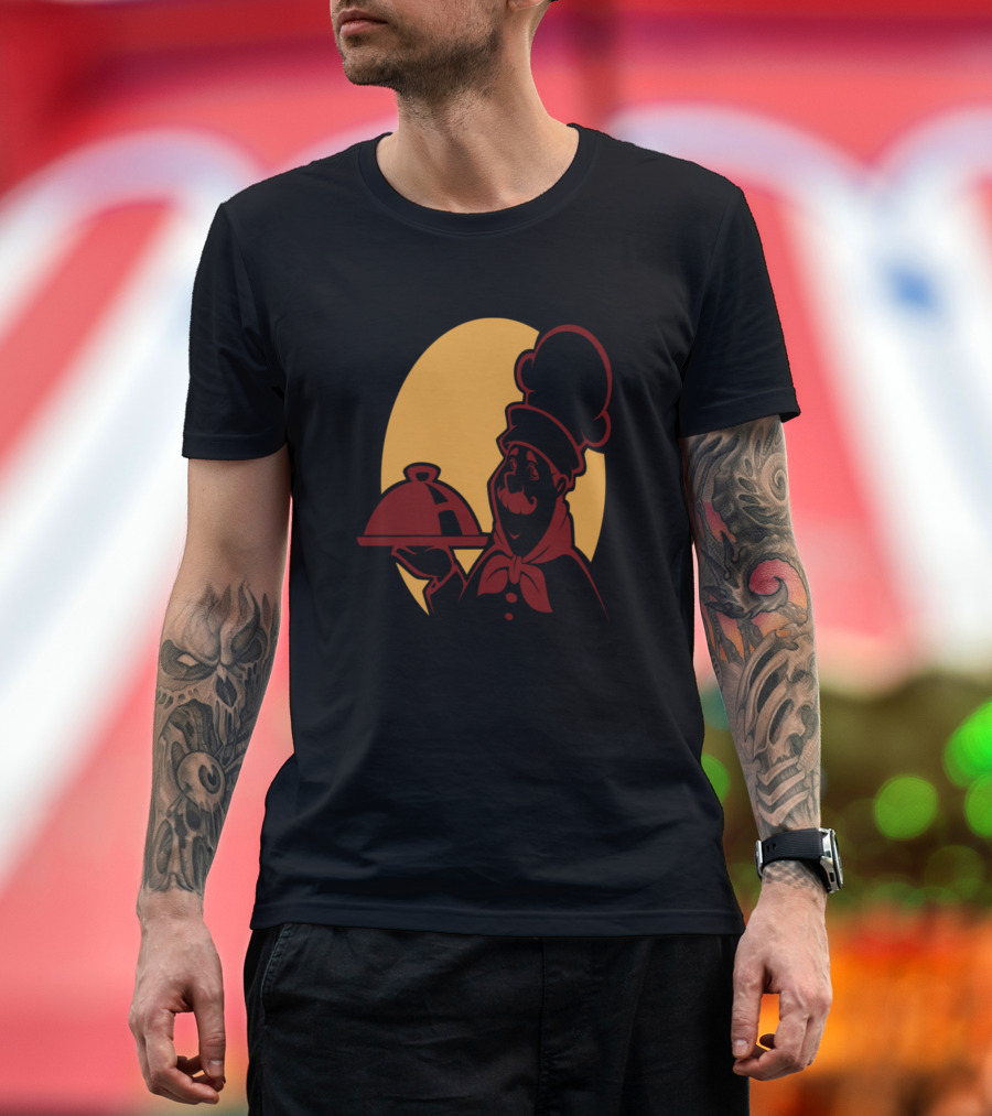 Chef Qufef Retro Cartoon Silhouette with Dish T-Shirt
