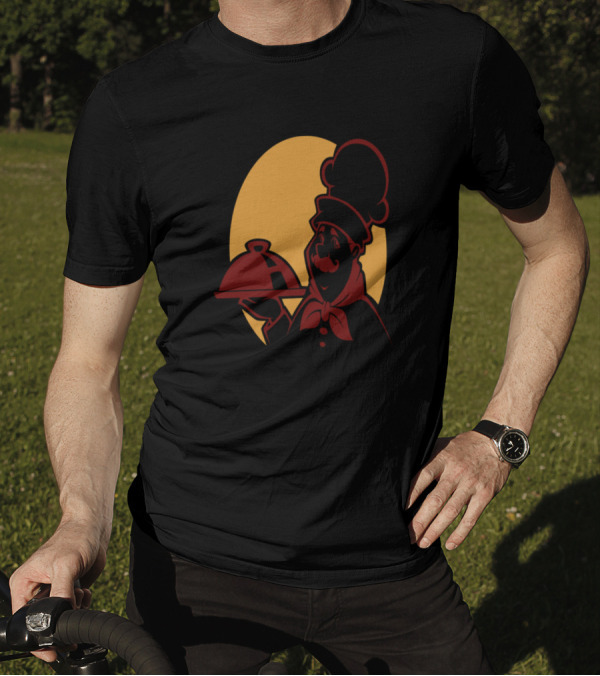 Chef Qufef Retro Cartoon Silhouette With Dish T-Shirt
