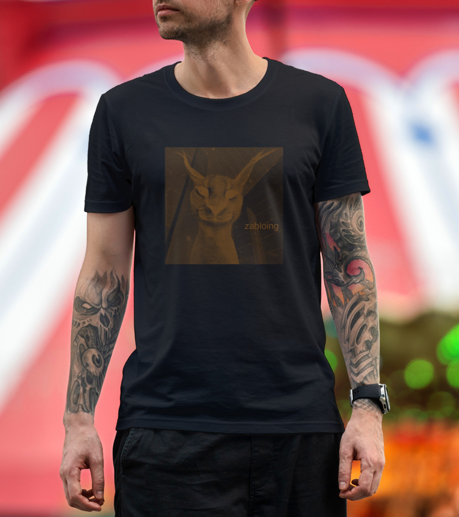 Zabloing Monochrome Horned Creature on White T-Shirt