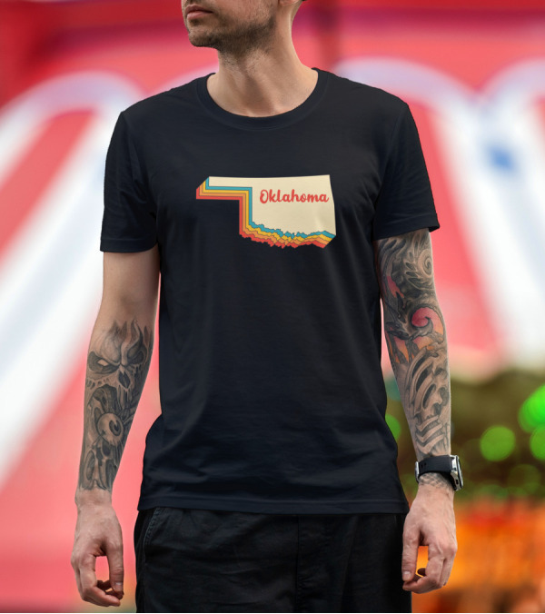 Premium T-Shirt: Oklahoma Map Outline Vintage Retro Oklahoma Home Text Layered T-Shirt Oklahoma Map Outline Vintage Retro Oklahoma Home Text Layered T-Shirt