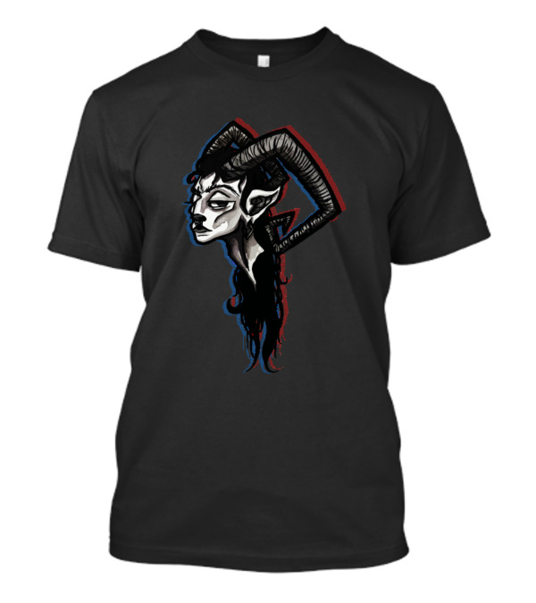 Angular Faun Shadowed Mythical Horned Creature T-Shirt