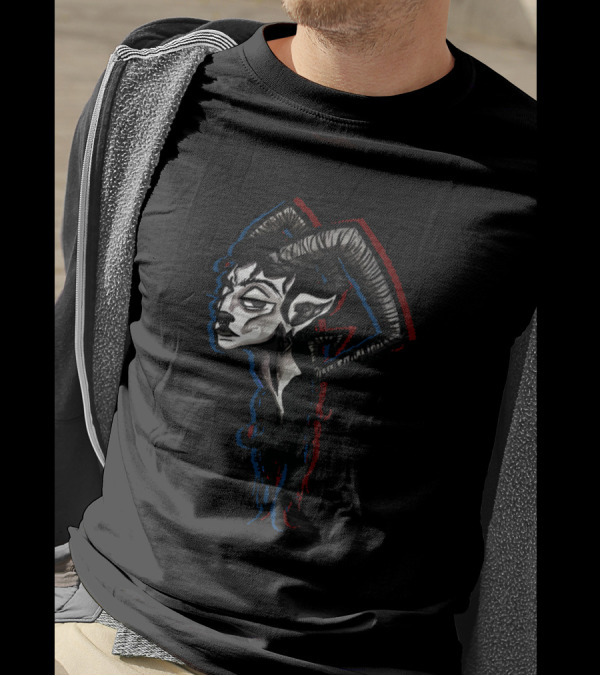 Angular Faun Shadowed Mythical Horned Creature T-Shirt