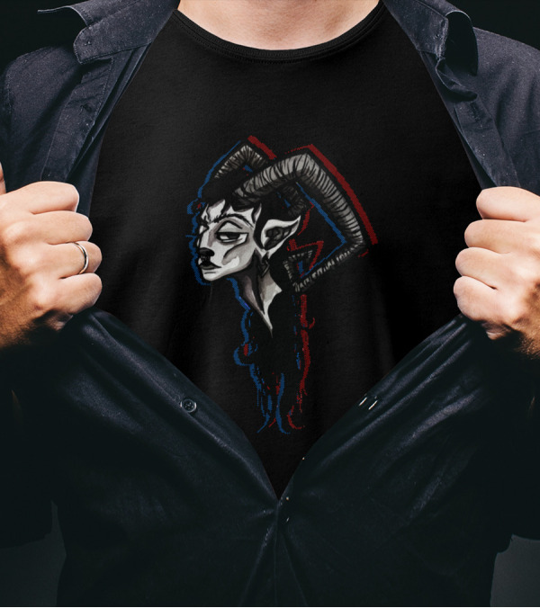 Angular Faun Shadowed Mythical Horned Creature T-Shirt