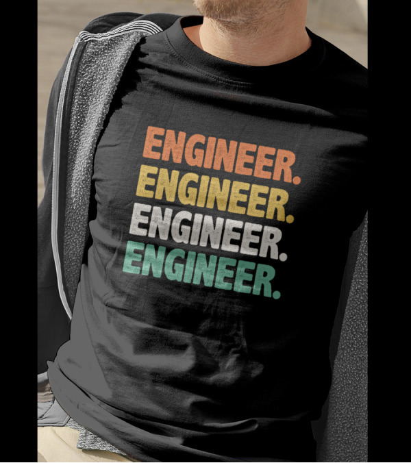 Retro Colorful Engineer Text Stacked T-Shirt