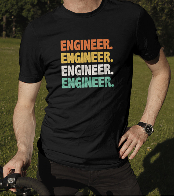 Retro Colorful Engineer Text Stacked T-Shirt