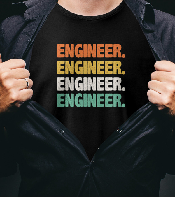 Retro Colorful Engineer Text Stacked T-Shirt