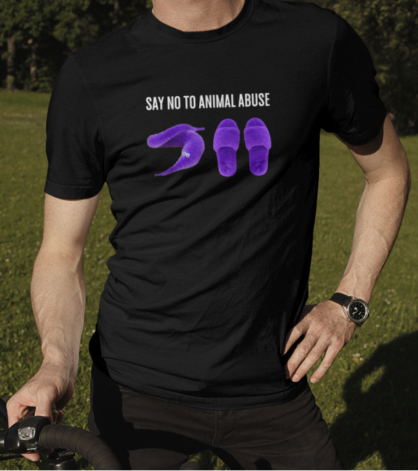 Say No To Animal Abuse Worm On A String Meme Purple Slippers T-Shirt